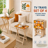 Wooden TV Tray Tables Set – Retro 70s Folding Tables for Small Spaces - 4 Pack - retro tv tray