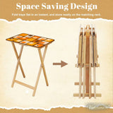 Wooden TV Tray Tables Set – Retro 70s Folding Tables for Small Spaces - 4 Pack - retro tv tray