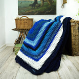 King-size hand crafted blue white cuddle BLANKET 'CRETE' by CUDDLSNUGS