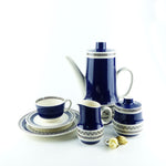1960s VILLEROY & BOCH 'SAPHIR' Coffee pot with lid, blue white black mid-century tableware Westgermany