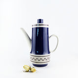 1960s VILLEROY & BOCH 'SAPHIR' Coffee pot with lid, blue white black mid-century tableware Westgermany
