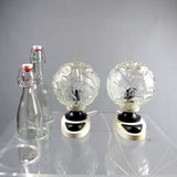 Pair of 70s BLACK WHITE BUBBLE Glass bedside table LAMPS