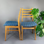 Pair of 60s Blue Checkered MIDCENTURY DINING CHAIRS, East Germany