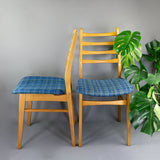 1960s Blue Checkered MIDCENTURY DINING CHAIR East Germany, 1 of 2