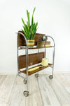1960s brown faux-wood midcentury FOLDING BAR CART serving trolley