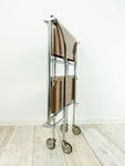 1960s brown faux-wood midcentury FOLDING BAR CART serving trolley