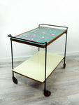 1960s BAR CART with CERAMIC Mosaic Top, black metal frame