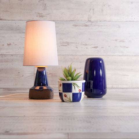 Set of 3 BLUE MCM CERAMICS: Lamp, Planter, Vase