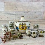 Midcentury ceramic PUNSH BOWL SET with 12 mugs, Westgerman Pottery