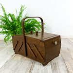 1960s brown wooden SEWING or JEWELRY Box
