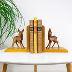 Adorable 1960s TEAK WOOD Fawn Bambi BOOKENDS