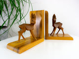 Adorable 1960s TEAK WOOD Fawn Bambi BOOKENDS