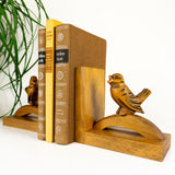 Pair of 1960s handcarved WOODEN SONGBIRDS BOOKENDS