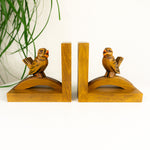 Pair of 1960s handcarved WOODEN SONGBIRDS BOOKENDS