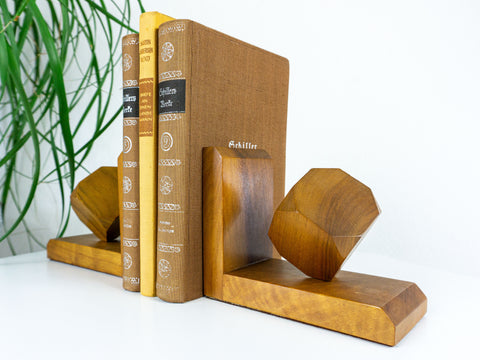 Pair of 1960s mcm rotatable TEAK CUBES BOOKENDS