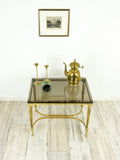1980s Golden HOLLYWOD REGENCY Smoked GLASS Coffee Side Table