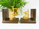 1950 hand-carved WOODEN Dog TERRIER BOOKENDS