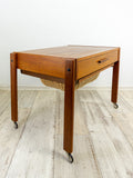 1960s XL Danish Teak Wood midcentury SEWING TABLE CART with 2 Drawers