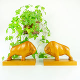 Pair of 1960s hand-carved WOODEN BISON BOOKENDS