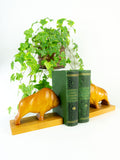 Pair of 1960s hand-carved WOODEN BISON BOOKENDS