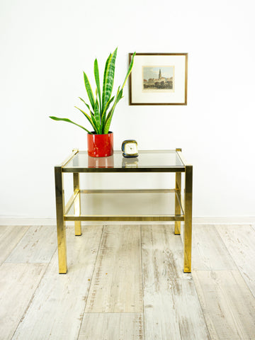 Golden 1980s SMOKED GLASS coffee side table or nightstand