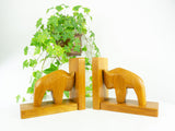 1960 hand-carved WOODEN BULLS BOOKENDS Bison Taurus