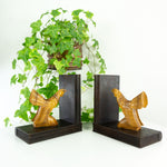 GREAT mcm hand-carved CAPERCAIL BOOKENDS with glass eyes