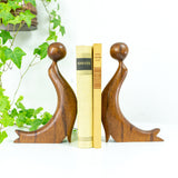 Pair of 1960 TEAK WOOD BOOKENDS with Seals