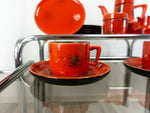 1960s RED BLACK Ceramic TABLEWARE Set for 6 persons