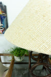 XXL 1970s RATTAN TABLE LAMP with natural fabric shade