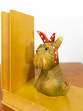 Cute 1950s hand-carved wooden TERRIER BOOKENDS