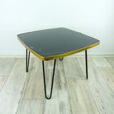 Square 1960s COFFEE TABLE, black GLASS Top and hairpin legs