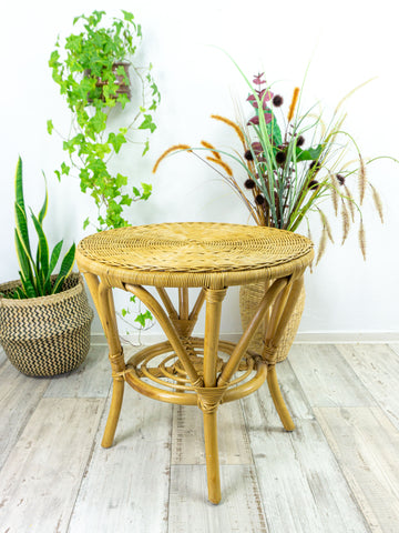 1970s Boho RATTAN COFFEE TABLE side table plant stand