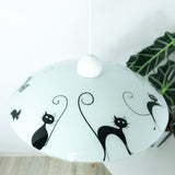 Cute 1990s PENDENT LAMP, black CATS on frosted white glass