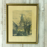 Framed VINTAGE INK DRAWING of Aalborg town hall by Swedish artist August Schouw-Lundberg, 1923