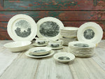 Set of 12 Dinner Plates ENGLISH "Scenes after Constable" TABLEWARE in black, W.H. GRINDLEY