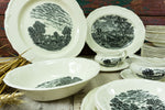 Set of 12 Dinner Plates ENGLISH "Scenes after Constable" TABLEWARE in black, W.H. GRINDLEY