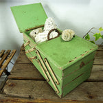 ANTIQUE rustic green Art Déco SEWING BOX ca. 1930, vintage folding case