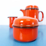 1970s fire red tableware THOMAS 'SCANDIC' sugar bowl Westgerman pottery