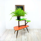 Red green wooden 1960s MIDCENTURY PLANT STAND