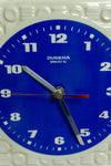 White blue 1960s ceramic MIDCENTURY WALL CLOCK with battery by Dugena Westgermany