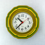 Extraordinary 1970s Ceramic WALL CLOCK Westgermany green mustard yellow