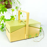 Rare antique 1930s jewelry or SEWING BOX, pastel green beige
