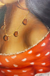 1960s ORIGINAL OIL PAINTING portrait of a young gypsy woman in red dress