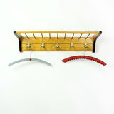1960s Wooden WARDROBE HAT RACK with 5 golden double hooks