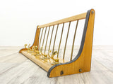 1960s Wooden WARDROBE HAT RACK with 5 golden double hooks