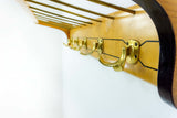 1960s Wooden WARDROBE HAT RACK with 5 golden double hooks
