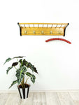 1960s Wooden WARDROBE HAT RACK with 5 golden double hooks