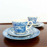 Vintage TABLEWARE TRIO SET by Eit Ltd England in blue white, cup saucer tea or side plate