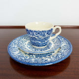 Two vintage TABLEWARE TRIO SETS Eit Ltd England in blue white, cup saucer tea or side plate